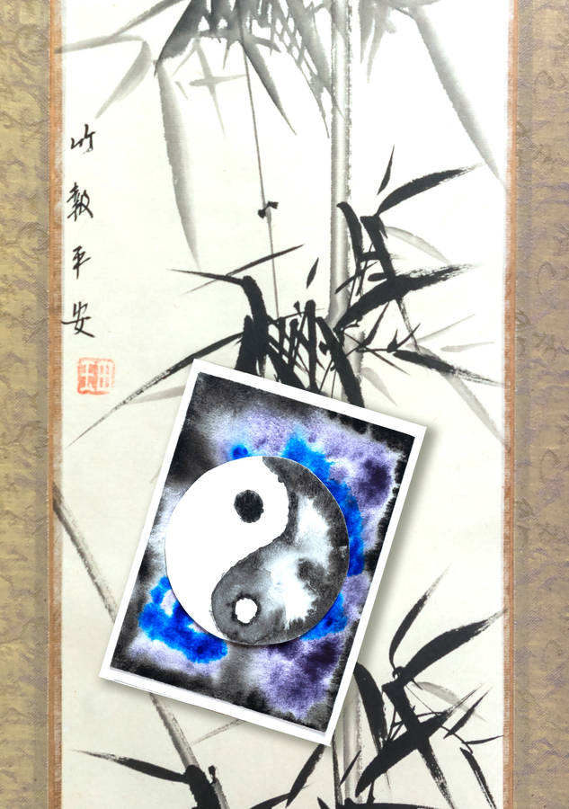 Yin Yang on bamboo scroll wallpaper