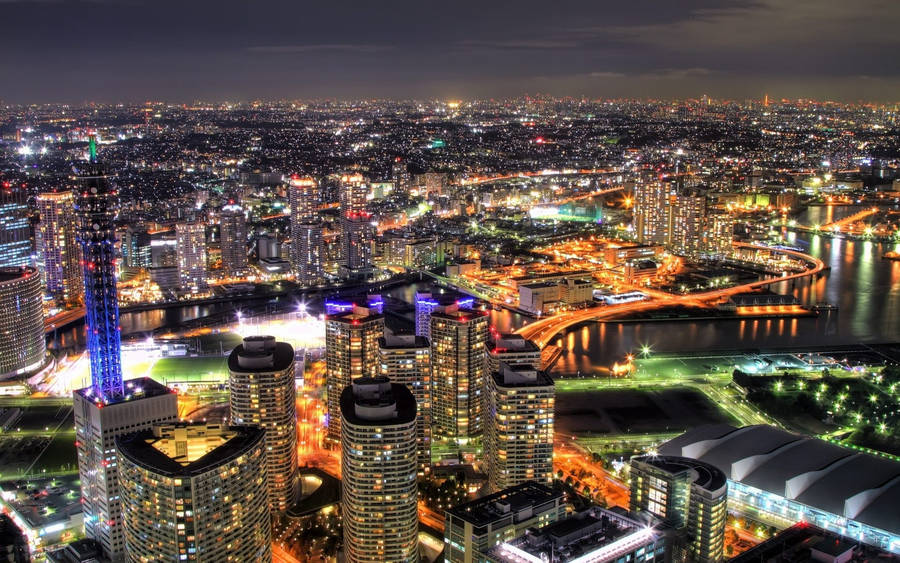 Wallpaper Yokohama, Japan, city, night, lights, river, skyscrapers  2560x1600 HD Picture, Image