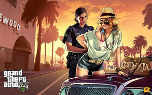 1080p Gta 5 Officer Arresting Woman Wallpaper