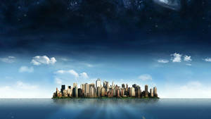 1080p Hd City On Island Under Sky Wallpaper