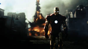 1080p Hd Iron Man Walking Away From Explosion Wallpaper