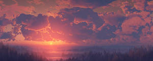 1200x480 Pink Cloudy Sunset Sky Wallpaper