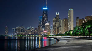 1920 X 1080 Night City Chicago Skyline Wallpaper