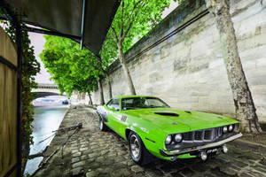 1971 Lime Green Plymouth Barracuda Wallpaper