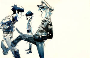 2-d, Noodle, And Murdoc Gorillaz White Wallpaper