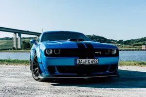 2019 Blue Dodge Challenger Front View Wallpaper