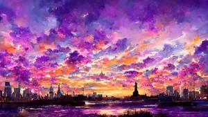 2048x1152 Aesthetic Pastel City Paintings Wallpaper