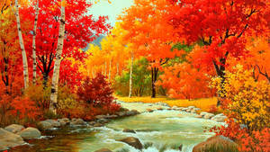 2560x1440 Fall Stream And Trees Wallpaper