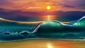 2k Sunset Sea Waves Wallpaper