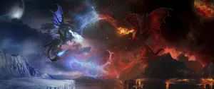 3440x1440 Dragon Blue Vs Red Wallpaper