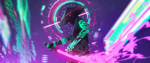 3440x1440 Neon Samurai Art Wallpaper