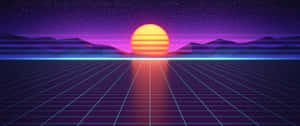 3440x1440 Neon Sunset Gridline Art Wallpaper