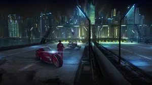 3d Akira Shotaro Kaneda Bike In City Wallpaper