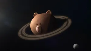 3d Brown Planet Line Friends Wallpaper
