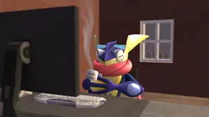 3d Greninja In Desk Wallpaper