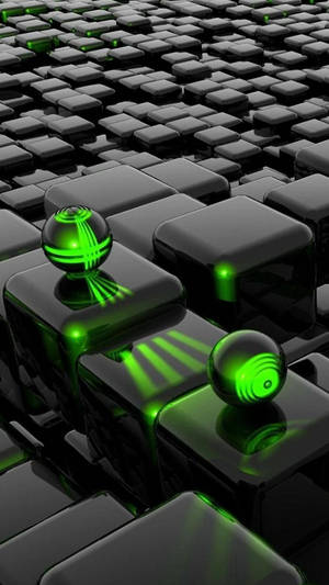 3d Iphone Two Green Spheres Wallpaper