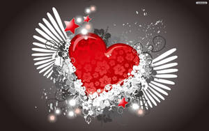 3d Love Heart Wings Wallpaper