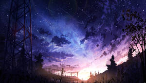 4k Aesthetic Anime Shooting Stars In Sky Wallpaper