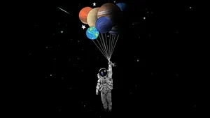 4k Astronaut With Planet Balloons Wallpaper