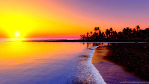 4k Beach With Sunset Wallpaper