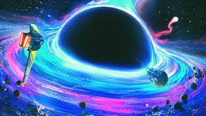 4k Black Hole Neon Spaceship Art Wallpaper