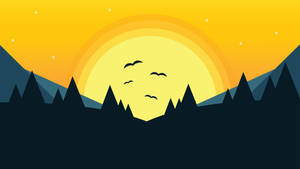 4k Flat Illustration Art Yellow Bright Sun And Orange Sky Wallpaper