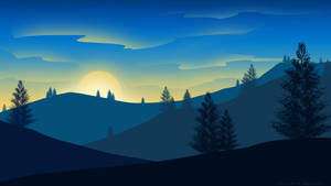 4k Flat Illustration Art Yellow Sunrise Mountains Wallpaper