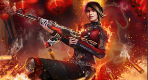 4k Free Fire Female Character In Red Wallpaper