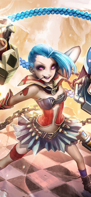 4k Gaming Phone Featuring Jinx From League Of Legends Wallpaper