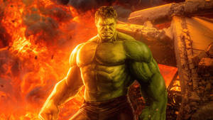 4k Hulk Standing Up Against Smoky Flame Wallpaper