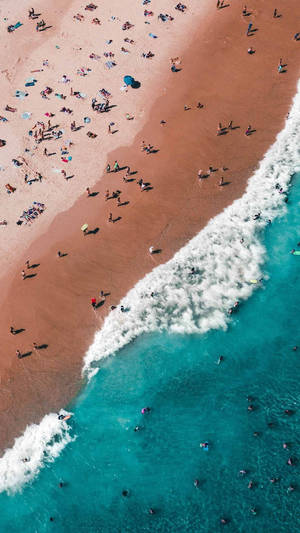 4k Iphone Aerial View Beachgoers Wallpaper