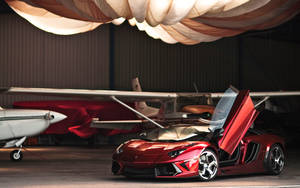 4k Lamborghini Aventador In A Hangar Wallpaper