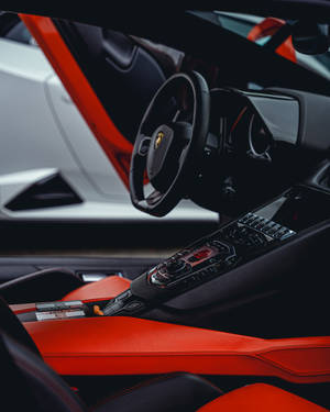 4k Lamborghini Black Steering Wheel Wallpaper
