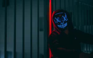 4k Mask Anonymous Blue Neon Lights On Hood Wallpaper
