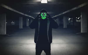 4k Mask Green Neon Man In Hoodie Wallpaper