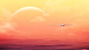 4k Plane And Orange Sky Wallpaper