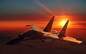 4k Plane With Sunset Wallpaper