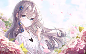 4k Spring Cute Girl Flowers Wallpaper
