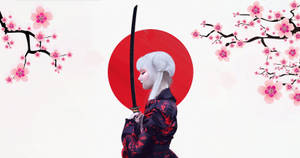 4k Spring Girl Sword Japan Flag Wallpaper