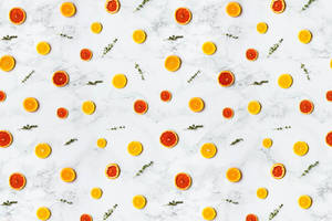 4k Tablet Citrus Flat Lay Wallpaper