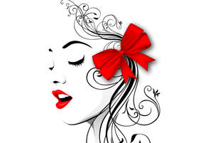 4k Vector Red Lips And A Red Ribbon Wallpaper