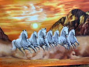 7 White Horses Running Through Mountain Wallpaper