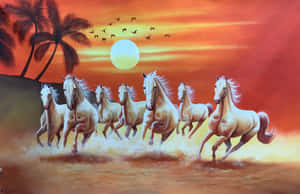 7 White Horses Through The Sand Wallpaper