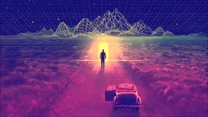 80s Grid Nature Retro Car Wallpaper