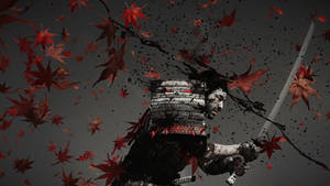 8k Samurai And Maple Leaves Artwork Wallpaper