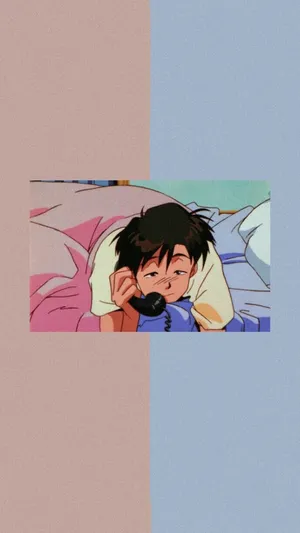 90s Anime Aesthetic Sleepy Guy Phone Wallpaper