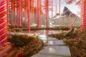 A 3d Image Of A Candy Cane Forest Wallpaper