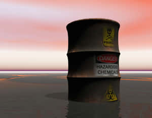 A Barrel With A Warning Sign In The Water Wallpaper