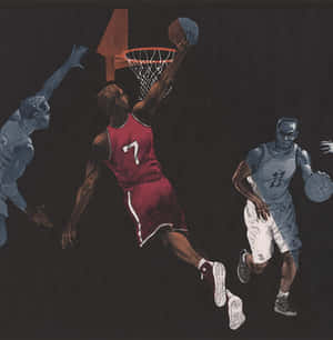A Basketball Player Is Dribbling In The Air Wallpaper