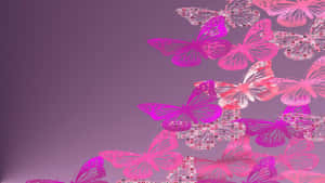 A Beautiful Pink Glitter Butterfly Against A Sunset Sky. Wallpaper